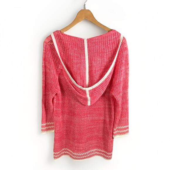 Tommy Bahama Open Knit Sweater Women’s M Hooded Pink Cotton Linen Beach Vacation - Picture 8 of 12